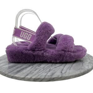 UGG Oh Yeah Slide Womens 7 Sheepskin Slipper Sandals Lilac Purple Elastic Band